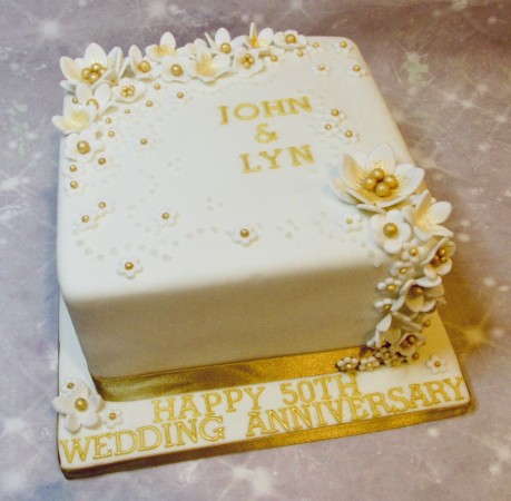 Golden wedding anniversary cake